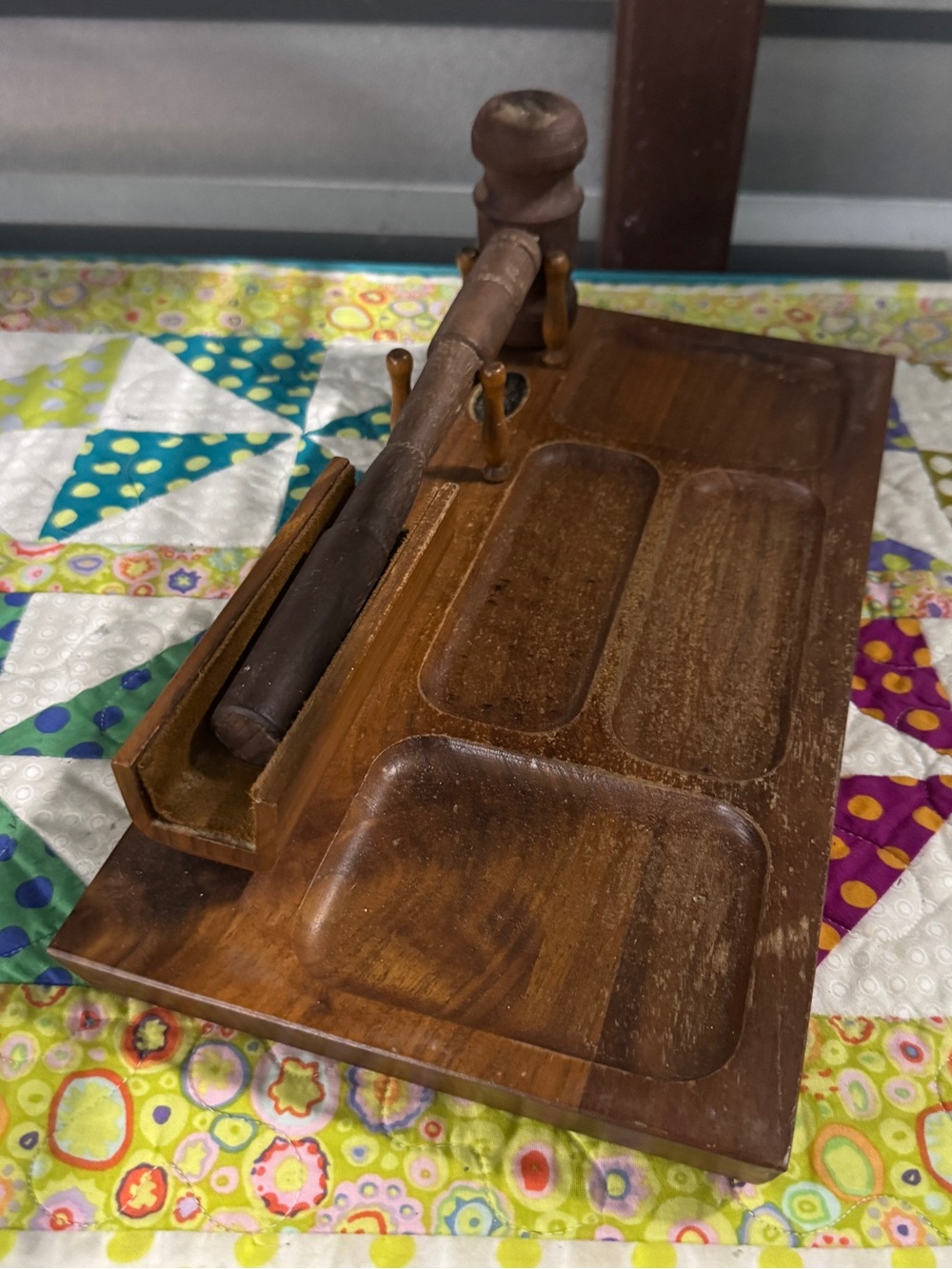 Vintage Brown Wooden Desk Organizer Wooden Gavel USA Made American Walnut